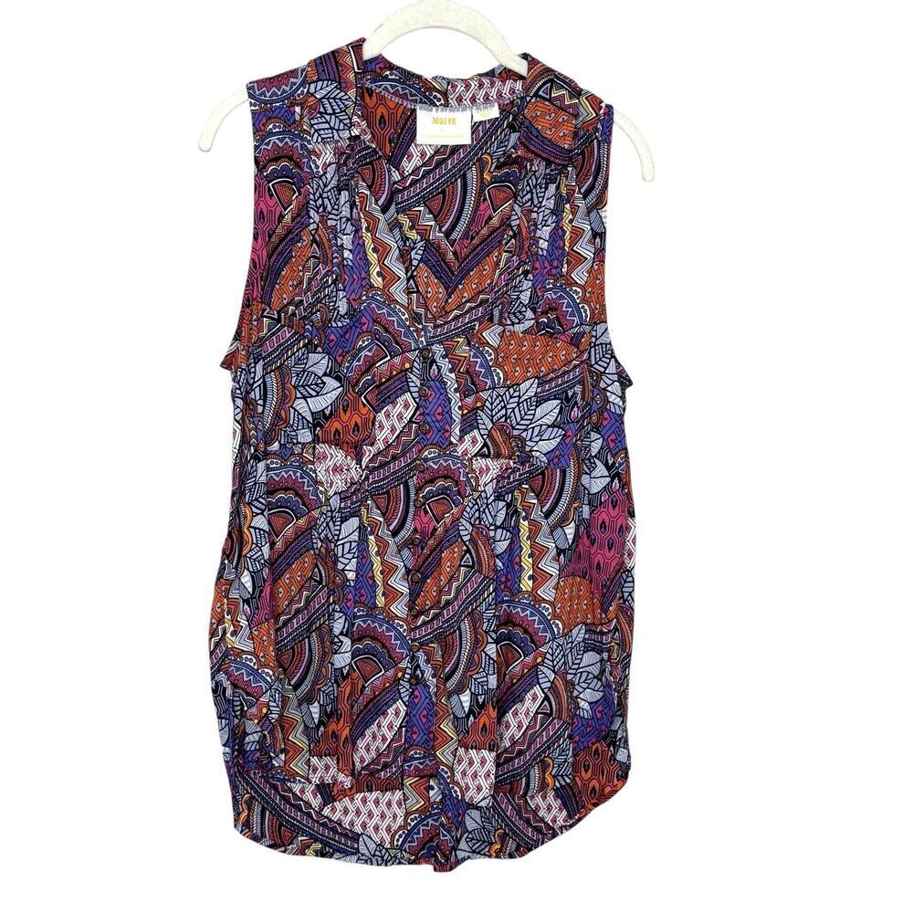 Sleeveless Printed V-Neck Top - Multicolor
